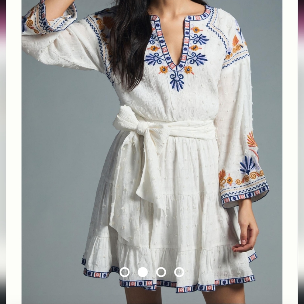 Anthropologie V- Neck Embroidered Dress